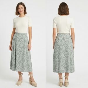 NWT Liz Claiborne Skirt Women's Size 14 Green Floral Midi Boho